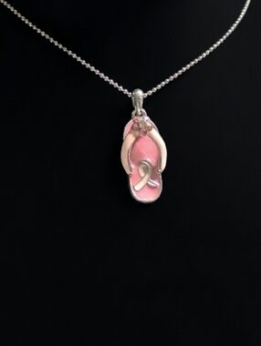 Vintage ​Avon Breast Cancer Awareness "We Walk As One" Pink Flip Flop Necklace